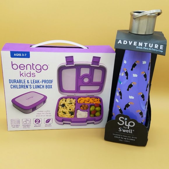 Bentgo Kids Lunch Box, Sip by S'well Water Bottle Bundle, New, School Lunch - Picture 1 of 7